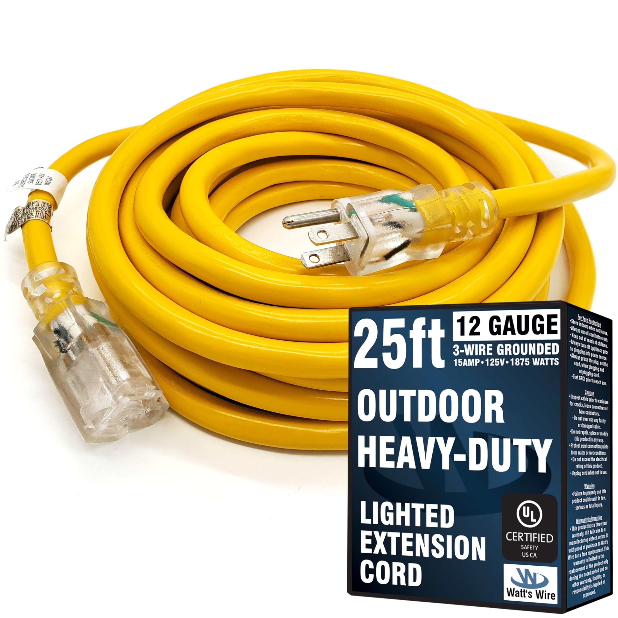 25 ft - 12 Gauge Heavy Duty Extension Cord - Lighted SJTW - Indoor
